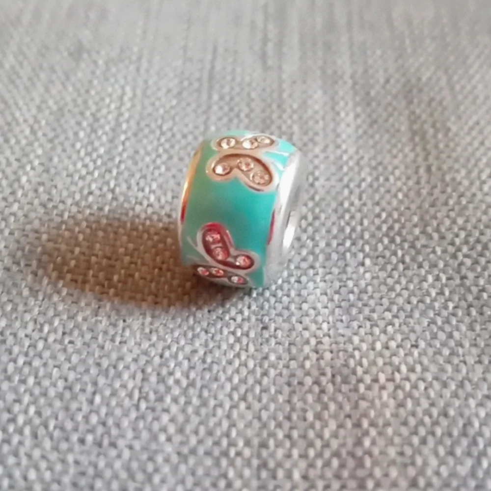 BLUE ENAMEL BRIGHTON BEAD WITH CRYSTAL BUTTERFLIES - Picture 3 of 3